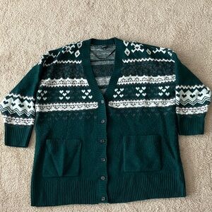 3X Torrid Green and White Knit Cardigan